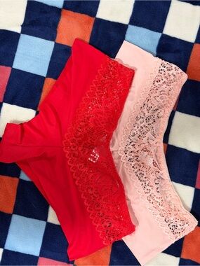 Lace-Trim Hipster Panty Pack - Red & Light Pink